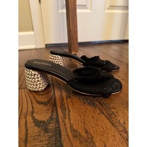 KAANAS Black Woven Heeled Mules Slides Sandals Women Size 9